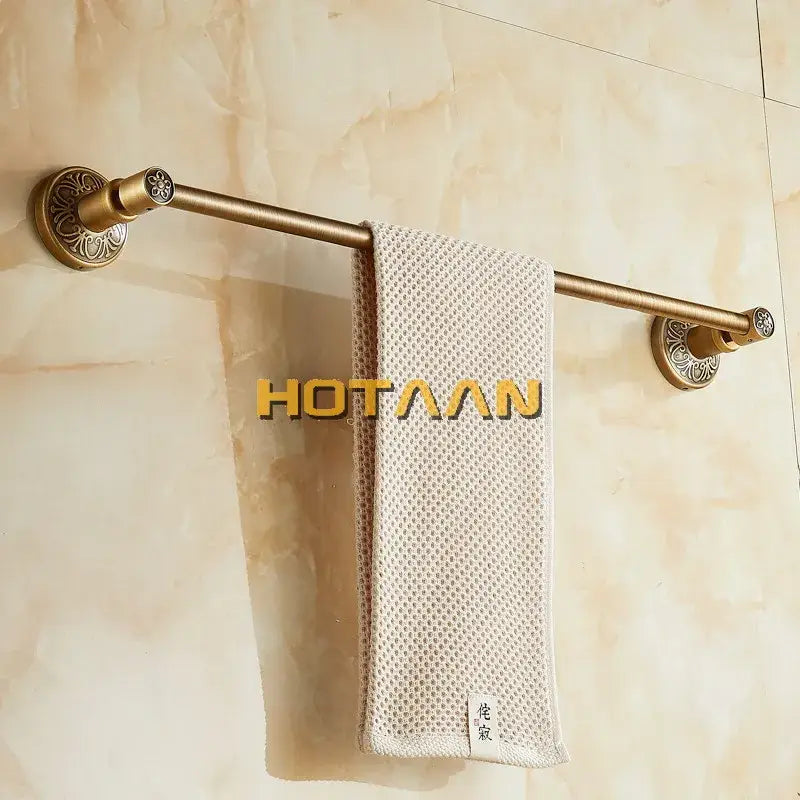 Antique brass floral engraved single towel bar bathroom rack
