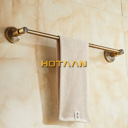 Antique brass floral engraved single towel bar bathroom rack
