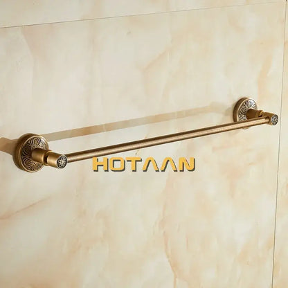 Antique brass floral engraved single towel bar bathroom rack