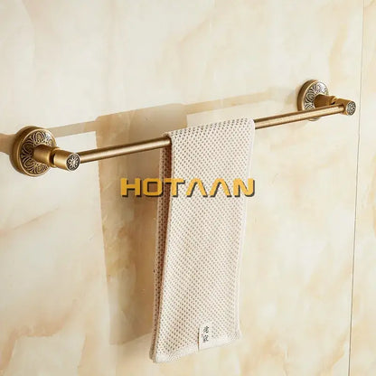 Antique brass floral engraved single towel bar bathroom rack