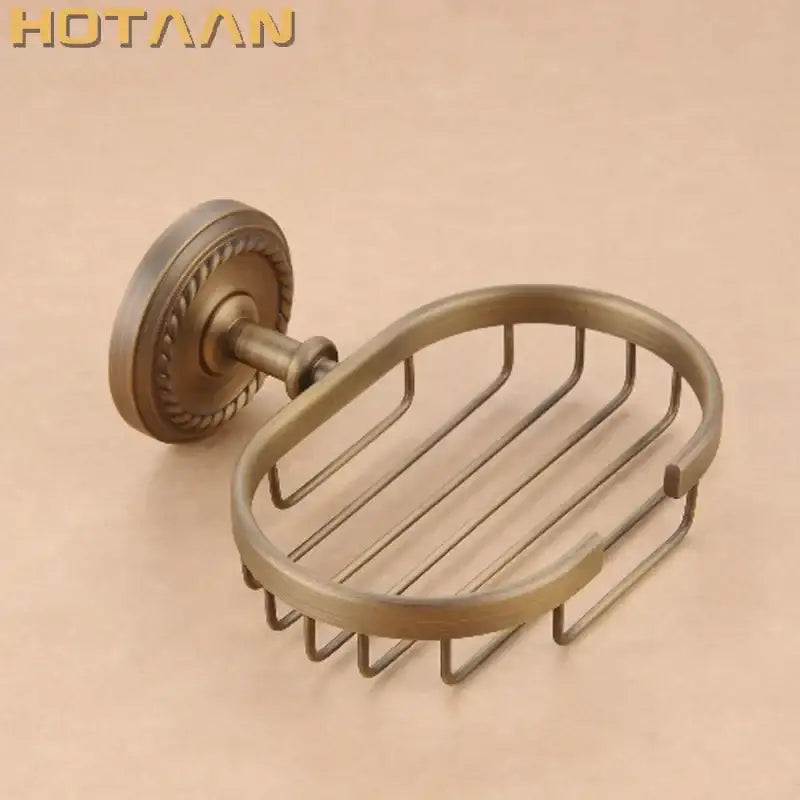 Antique brass soap holder woven wire basket bathroom dish
