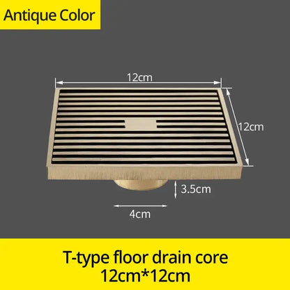 Antique brass square bath drain strainer bathroom slatted floor grate