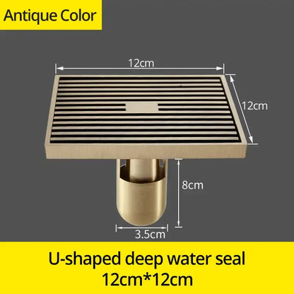 Antique brass square bath drain strainer bathroom slatted floor grate