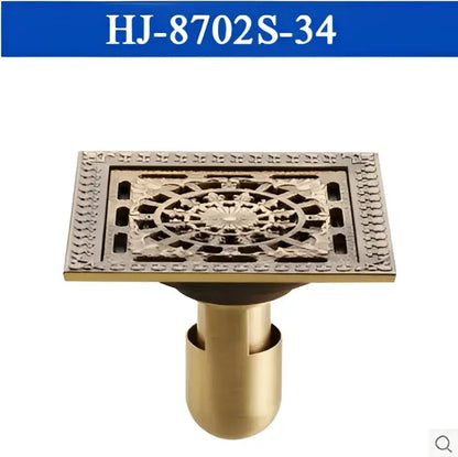 Antique brass square shower floor drain floral embossed bathroom grate