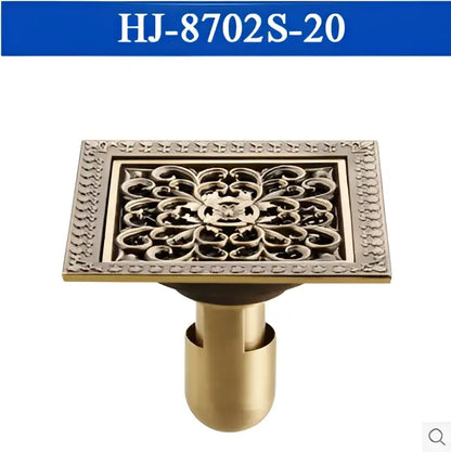 Antique brass square shower floor drain floral embossed bathroom grate
