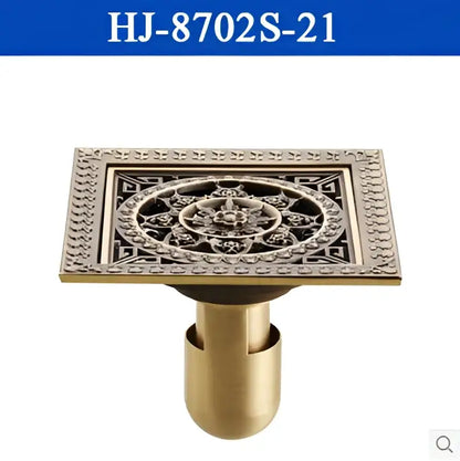 Antique brass square shower floor drain floral embossed bathroom grate