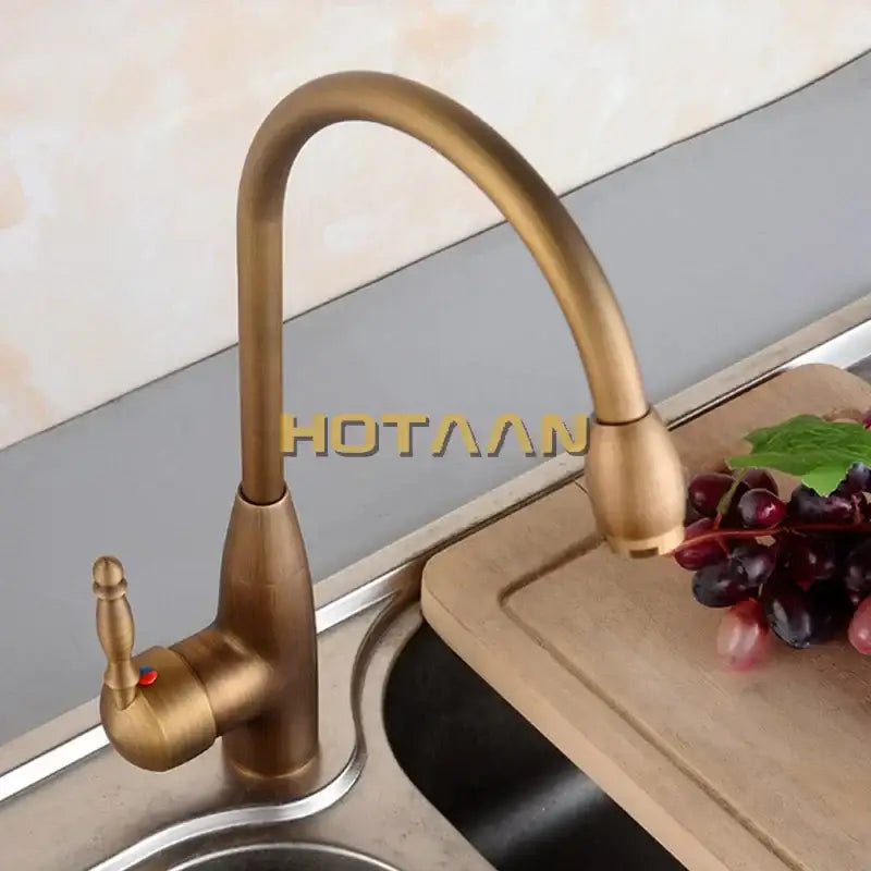 Antique brass basin mixer tap kitchen faucet with swivel spout
