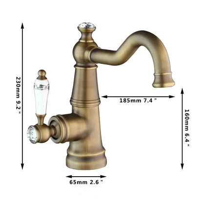 Antique brass swivel bathroom faucet with crystal handle
