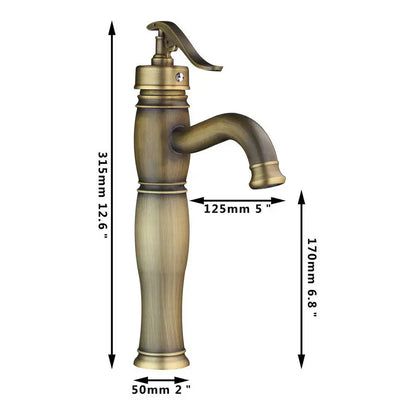 Antique brass swivel bathroom faucet with crystal handle