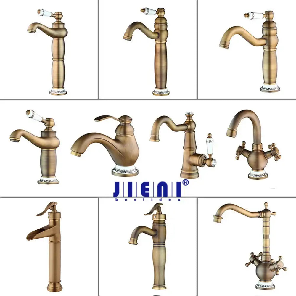 Antique brass swivel bathroom faucet with crystal handle