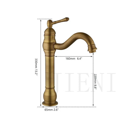 Antique brass swivel bathroom faucet with crystal handle