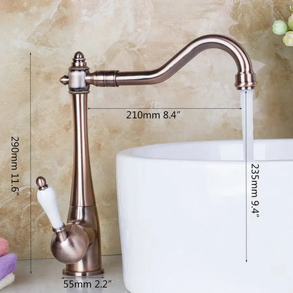 Antique brass kitchen faucet with ceramic handle