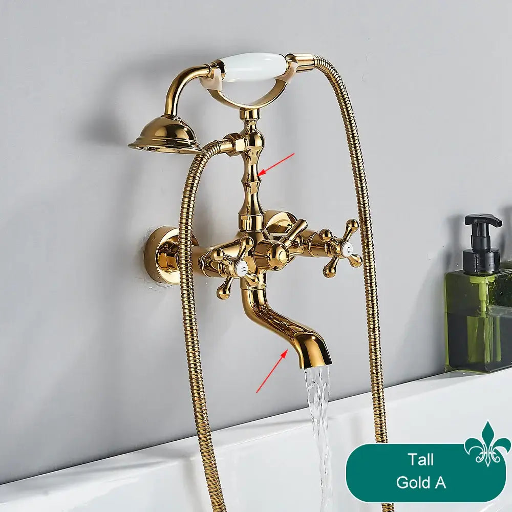 Antique brass telephone shape bathtub faucet bathroom floral handles