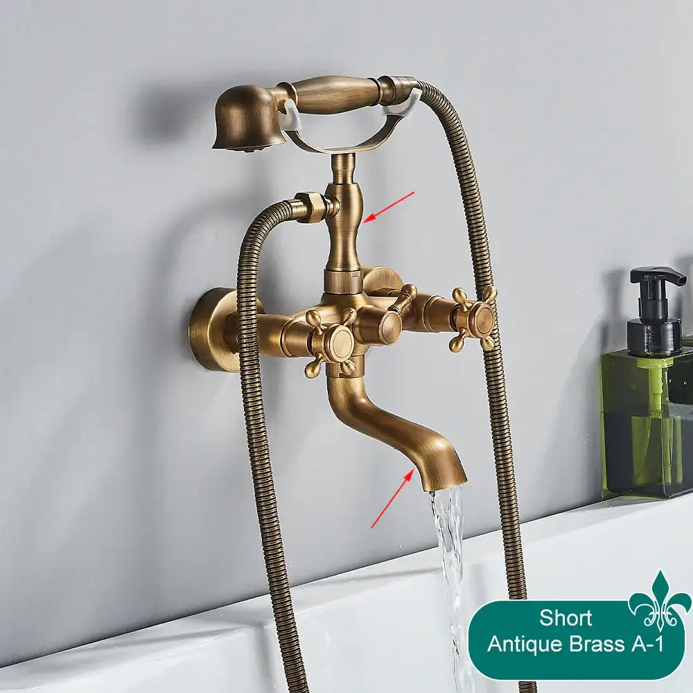 Antique brass telephone shape bathtub faucet bathroom floral handles