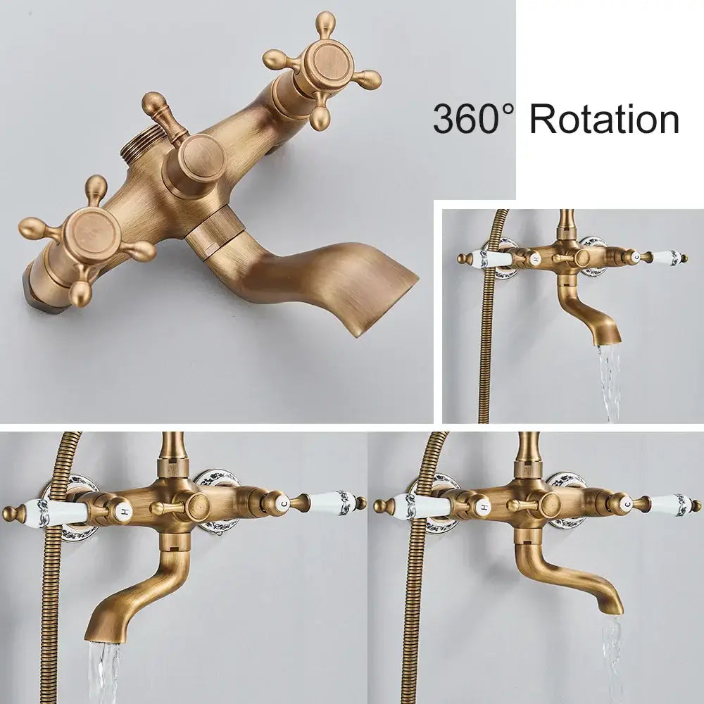 Antique brass telephone shape bathtub faucet bathroom floral handles