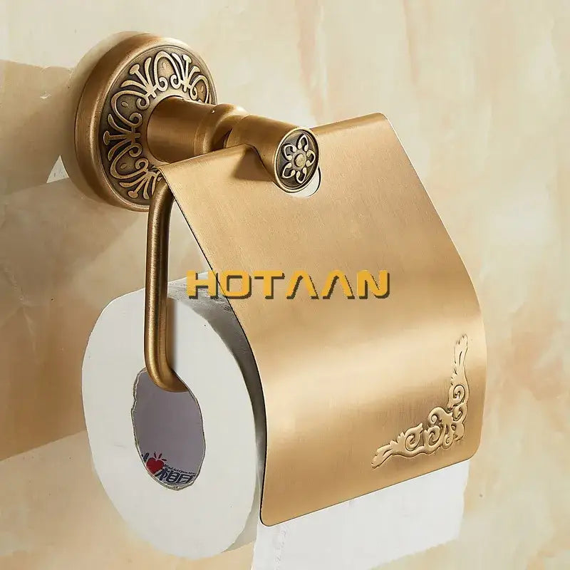 Antique brass toilet paper holder ornate bathroom wall mount