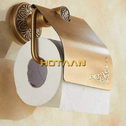 Antique brass toilet paper holder ornate bathroom wall mount