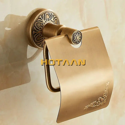Antique brass toilet paper holder ornate bathroom wall mount