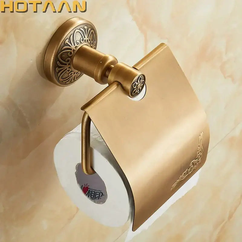 Antique brass toilet paper holder ornate bathroom wall mount