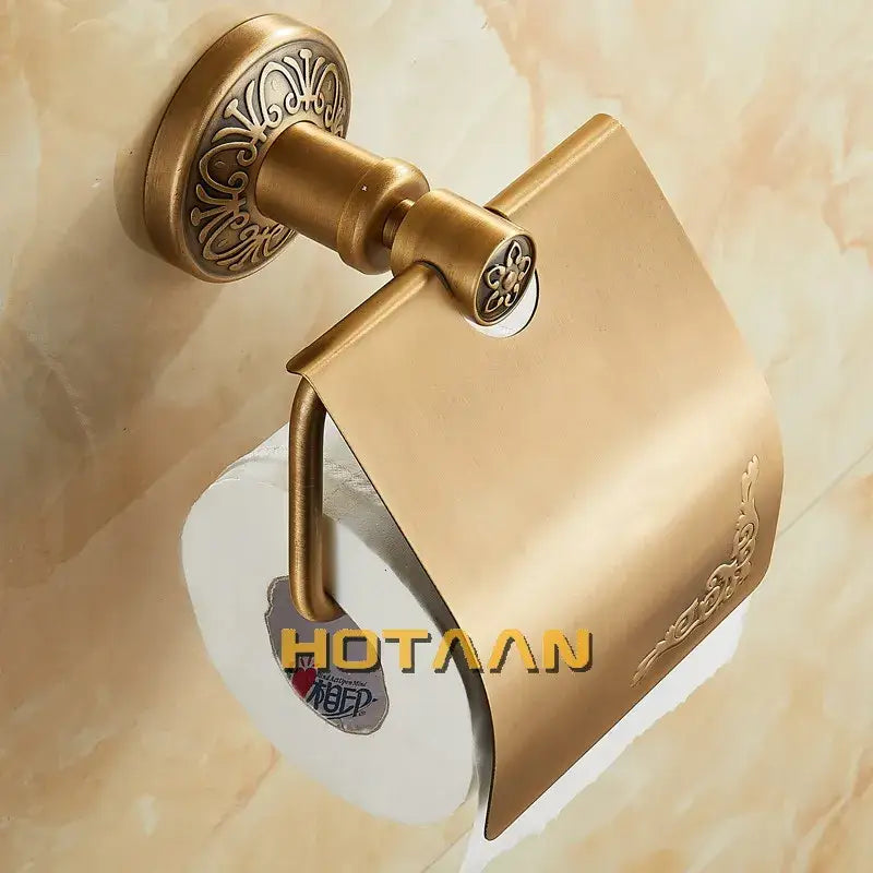 Antique brass toilet paper holder ornate bathroom wall mount