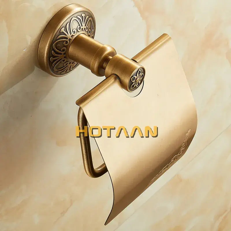 Antique brass toilet paper holder ornate bathroom wall mount