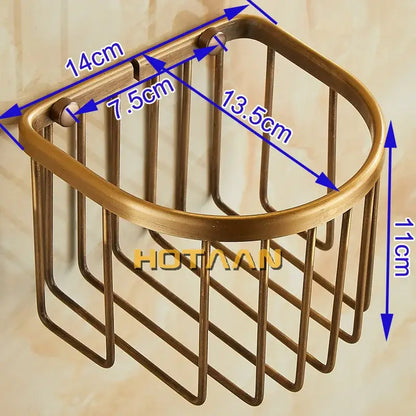 Antique brass toilet paper holder bathroom wall mounted rack