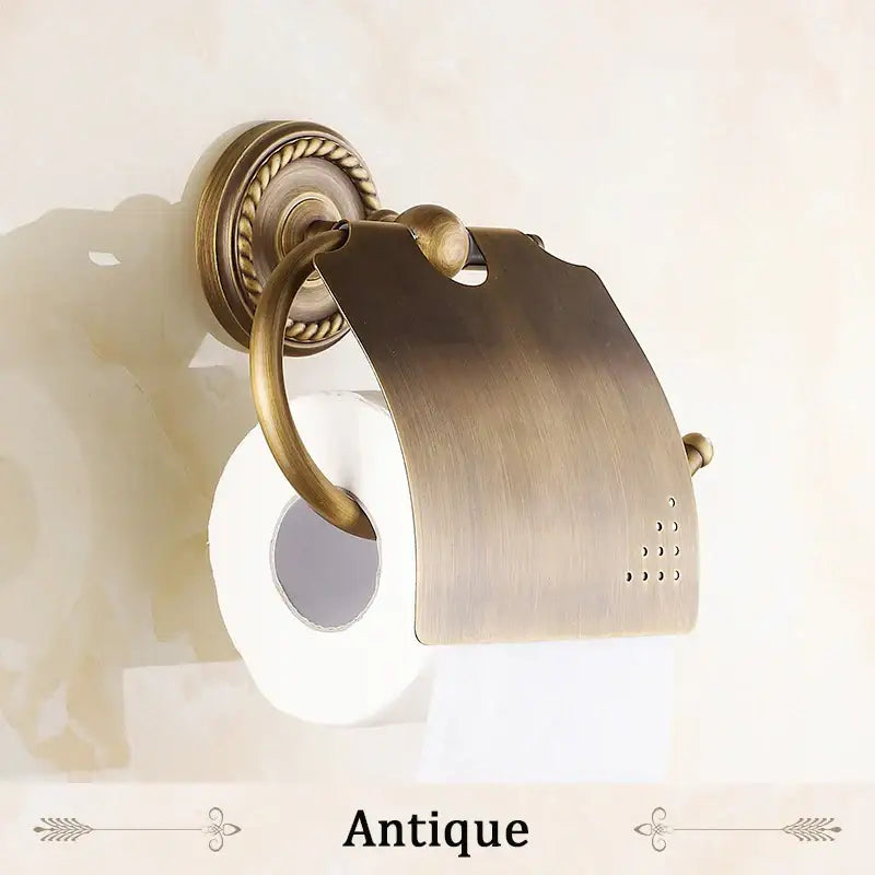 Antique brass toilet paper holder – bathroom ornate rope detail