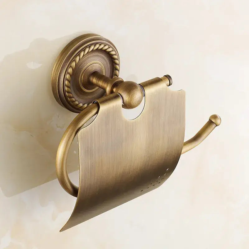 Antique brass toilet paper holder – bathroom ornate rope detail