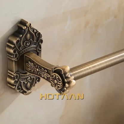 Ornate antique brass towel bar bathroom wall mounted scrollwork rack