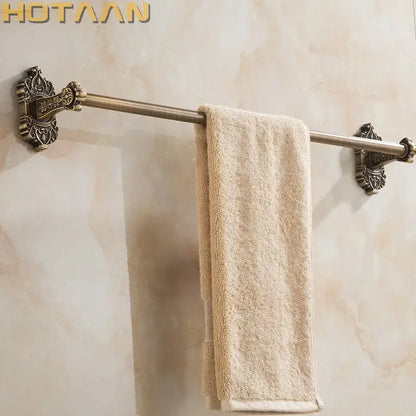 Ornate antique brass towel bar bathroom wall mounted scrollwork rack