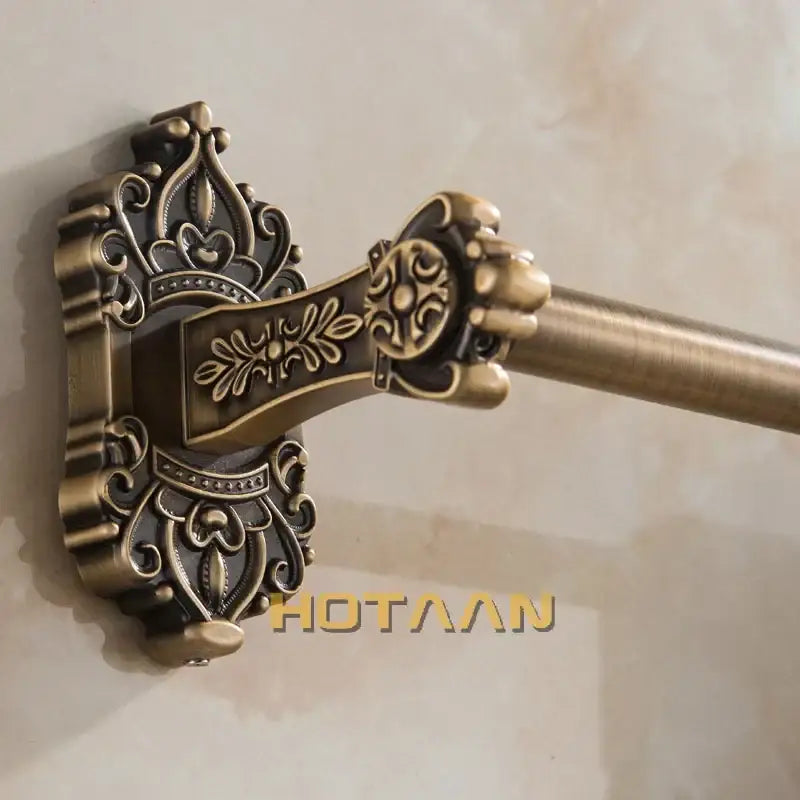 Ornate antique brass towel bar bathroom wall mounted scrollwork rack