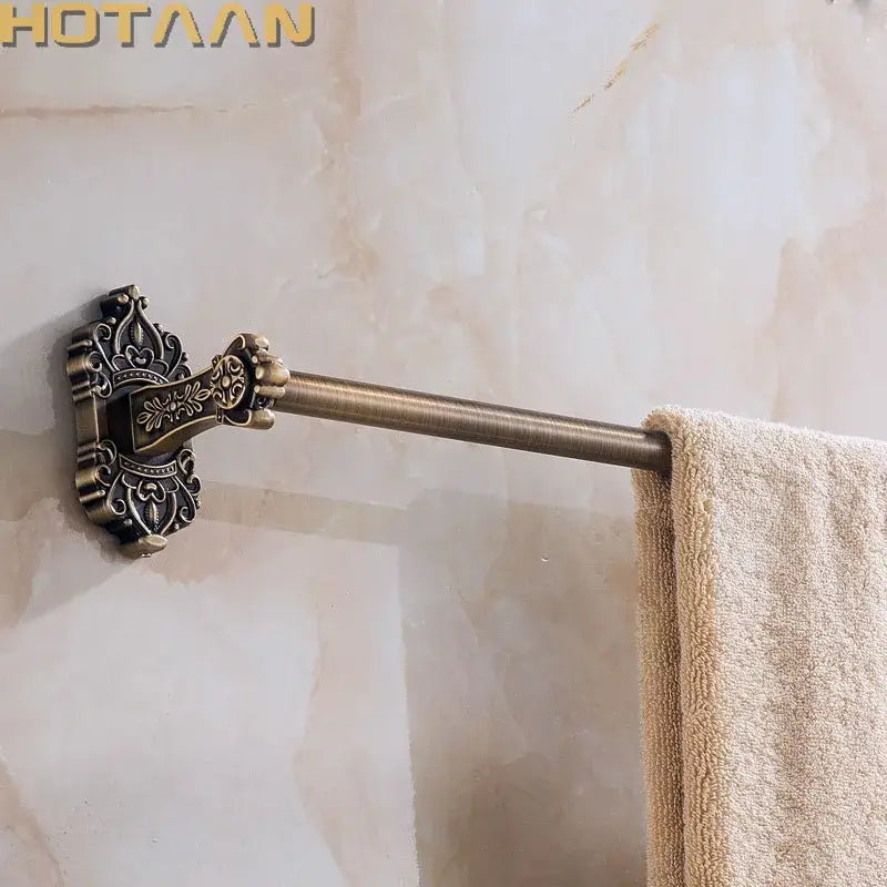Ornate antique brass towel bar bathroom wall mounted scrollwork rack