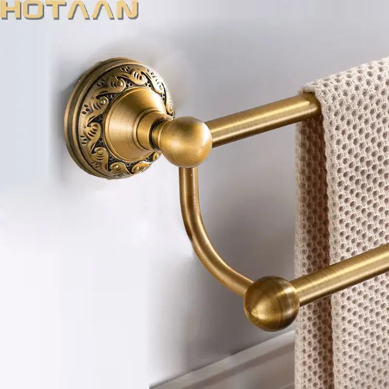 Antique brass floral single bar towel holder bathroom rack