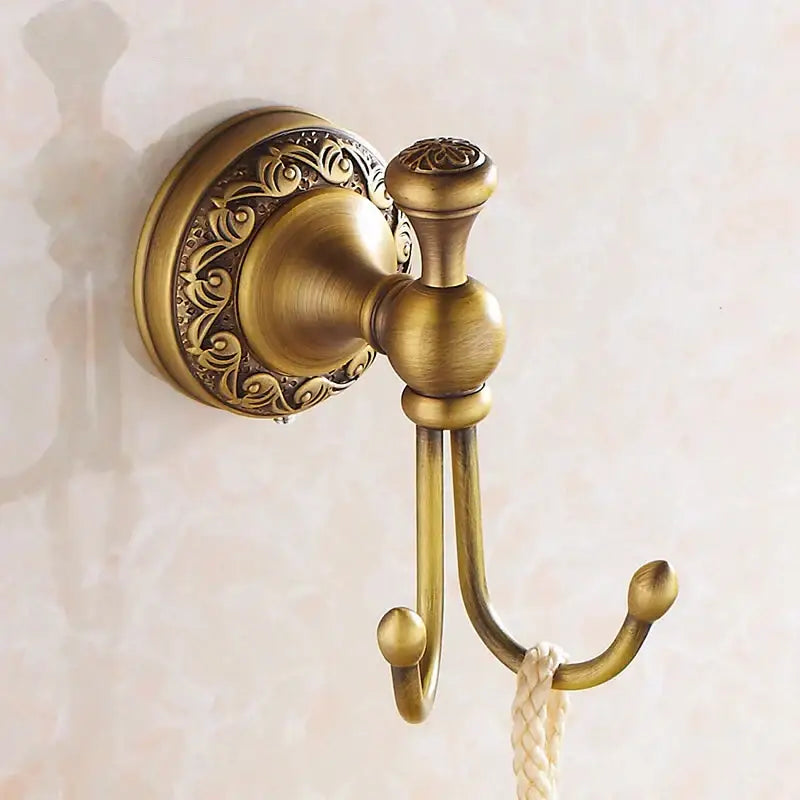 Antique brass floral brass towel hooks – bathroom wall mount rack