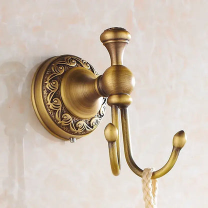 Antique brass floral brass towel hooks – bathroom wall mount rack