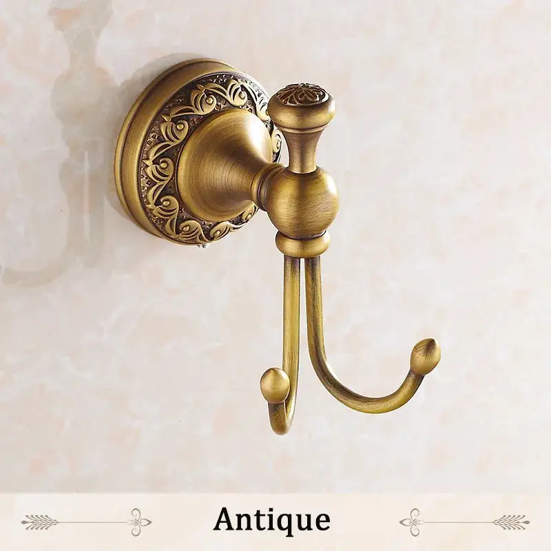 Antique brass floral brass towel hooks – bathroom wall mount rack