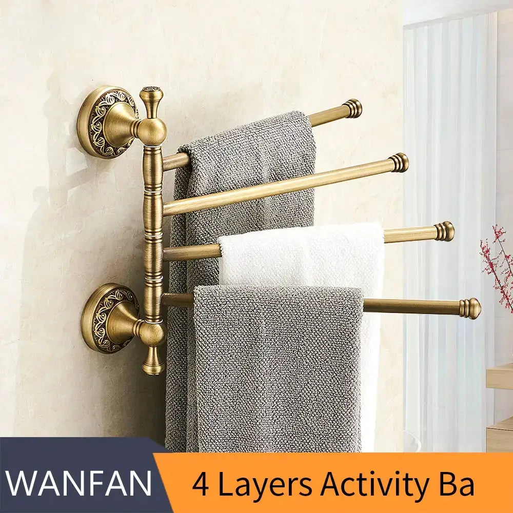 Antique brass 4-tier towel rack bathroom wall shelf holder bars