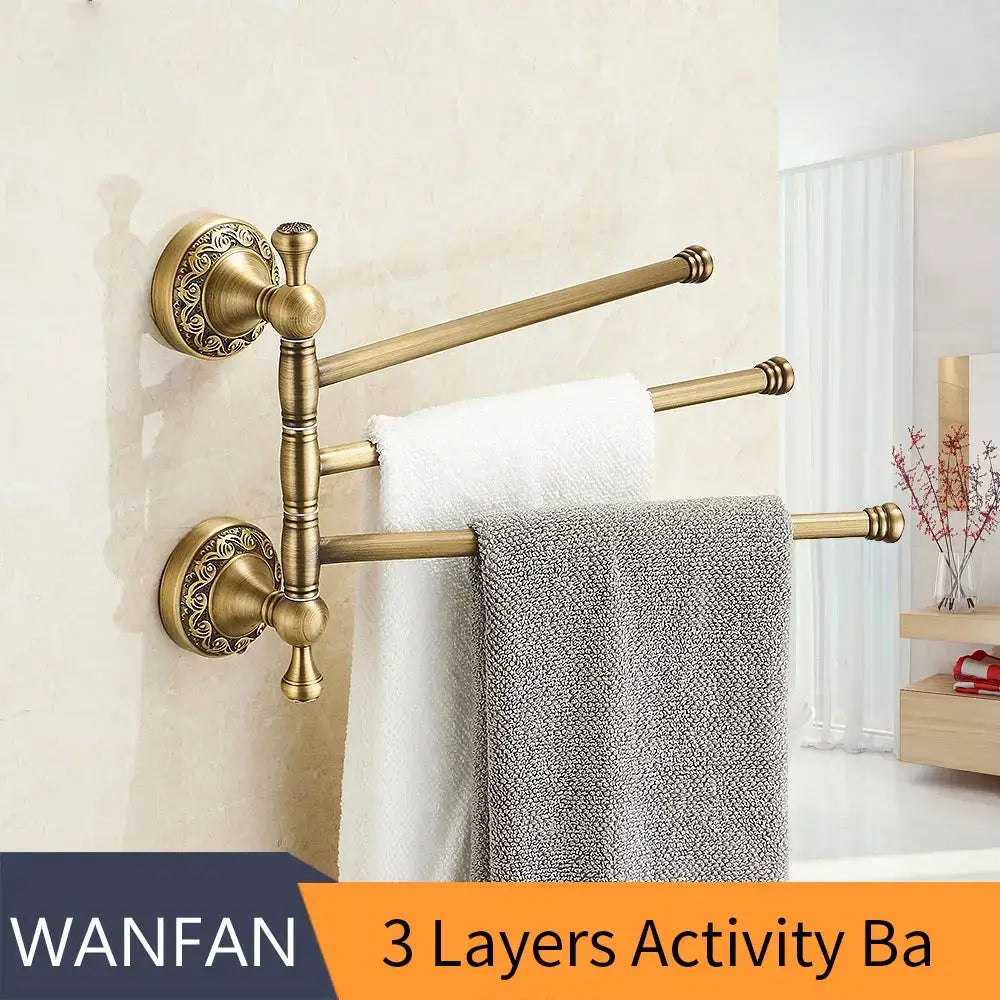 Antique brass 4-tier towel rack bathroom wall shelf holder bars