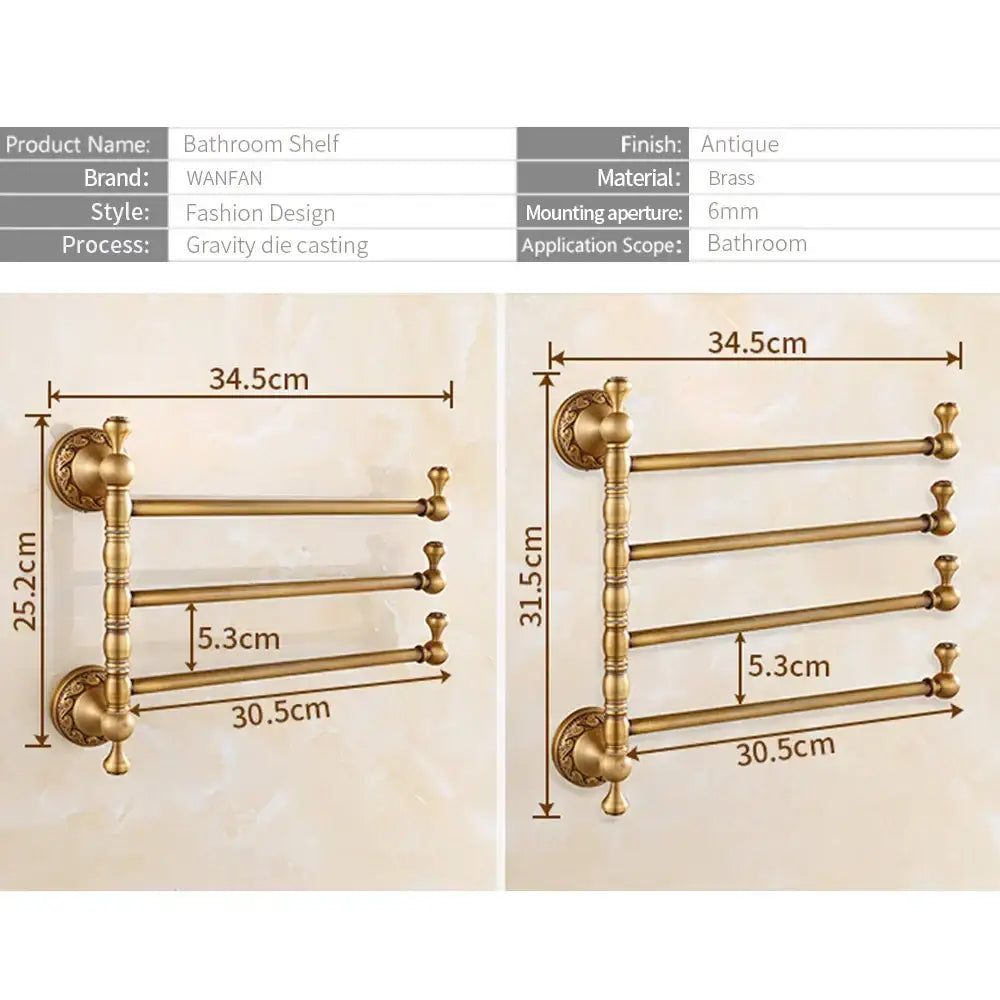 Antique brass 4-tier towel rack bathroom wall shelf holder bars