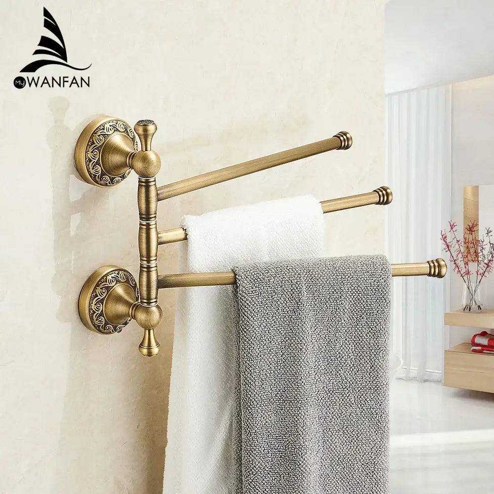 Antique brass 4-tier towel rack bathroom wall shelf holder bars