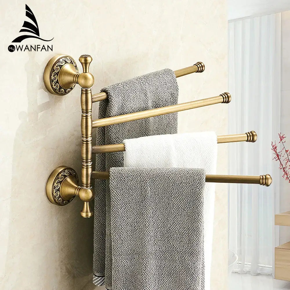Antique brass 4-tier towel rack bathroom wall shelf holder bars