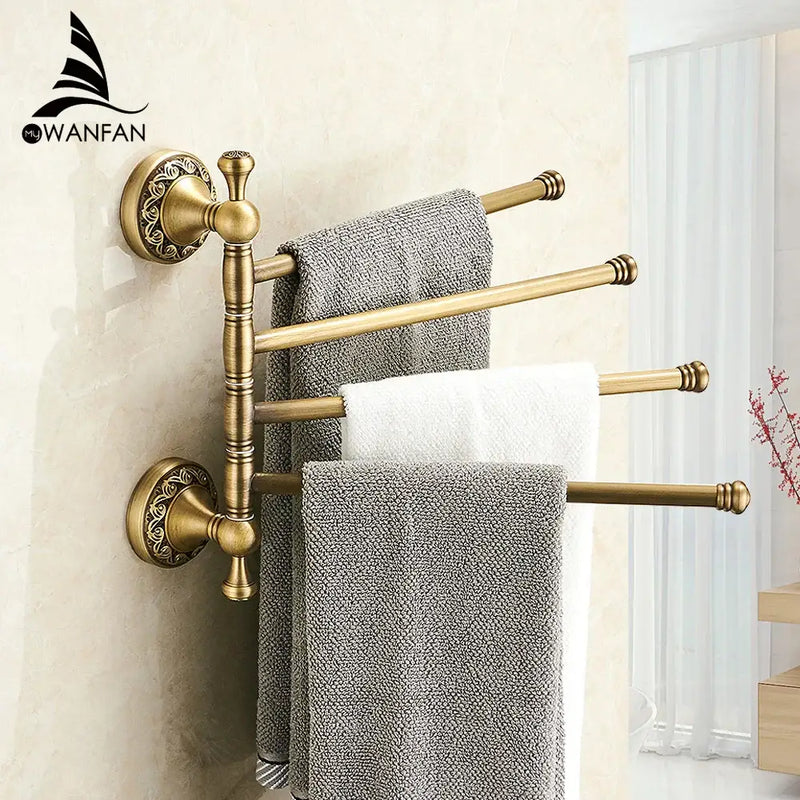 Antique brass 4-tier towel rack bathroom wall shelf holder bars