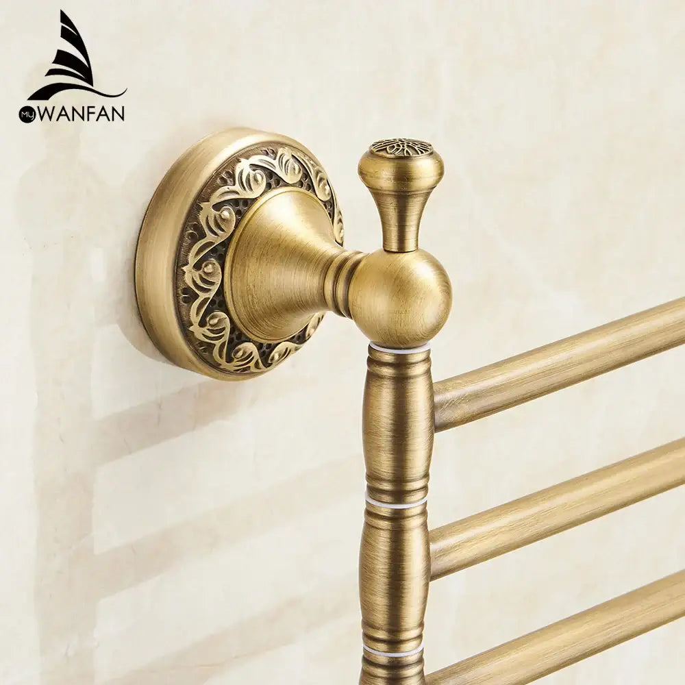 Antique brass 4-tier towel rack bathroom wall shelf holder bars