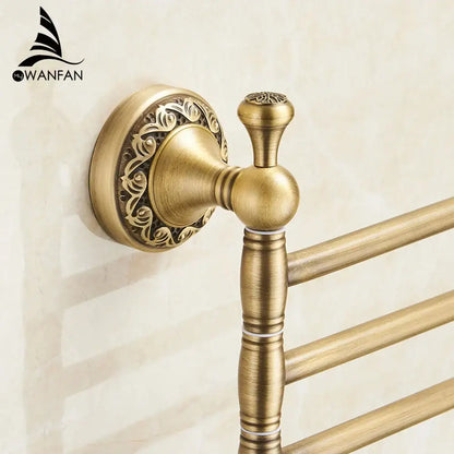 Antique brass 4-tier towel rack bathroom wall shelf holder bars