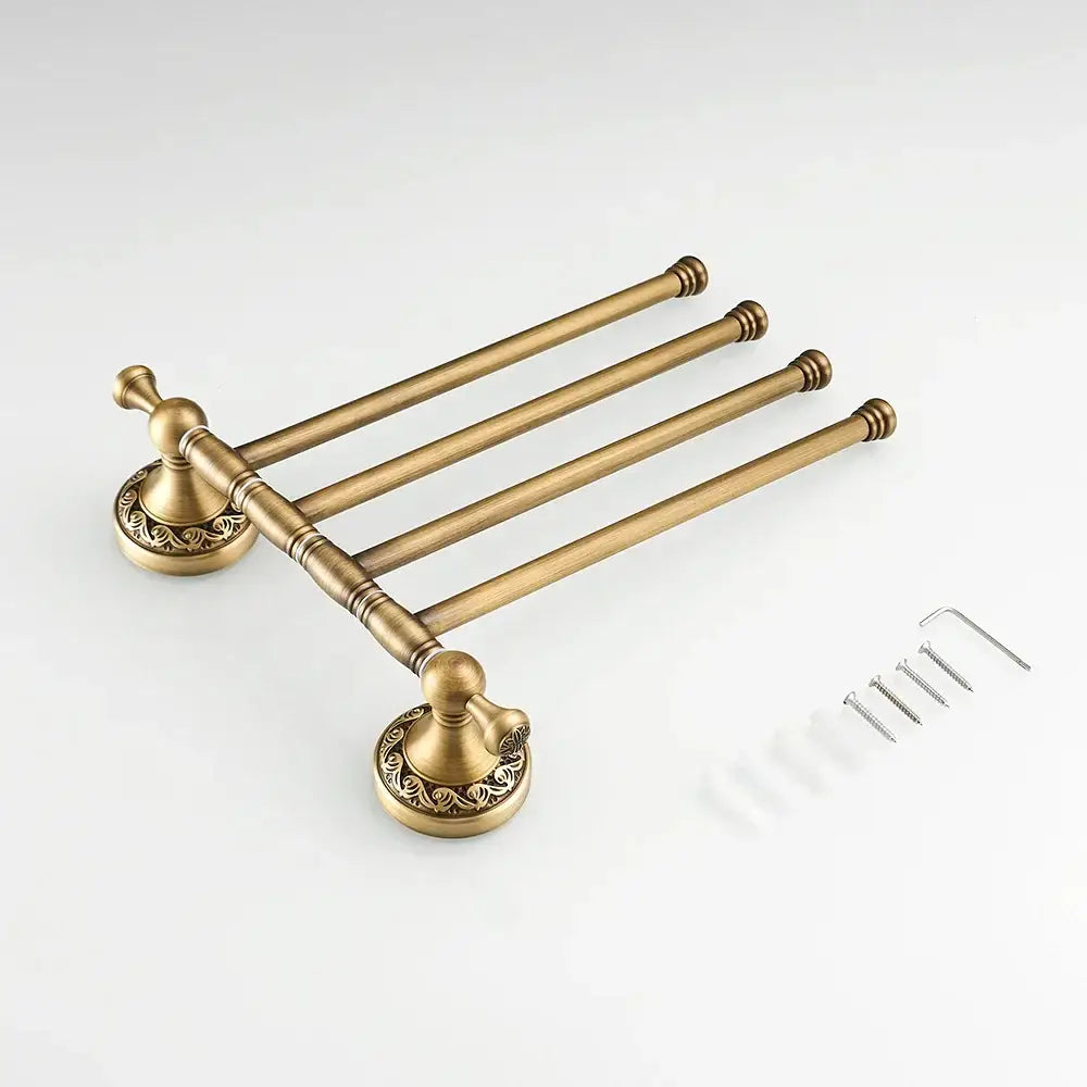 Antique brass 4-tier towel rack bathroom wall shelf holder bars