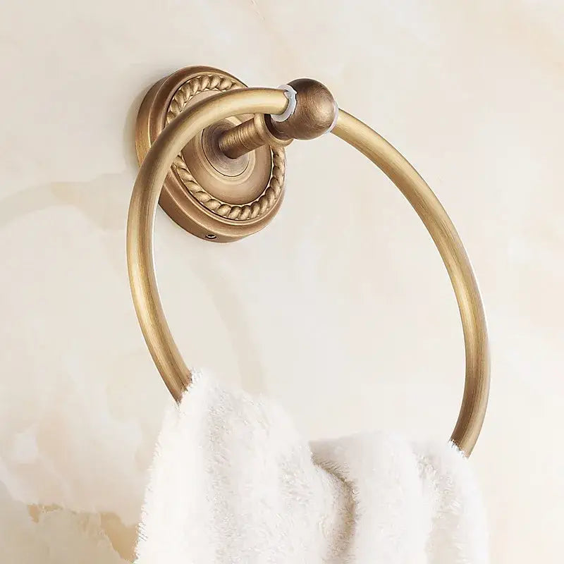 Antique brass rope textured towel ring bathroom wall rack