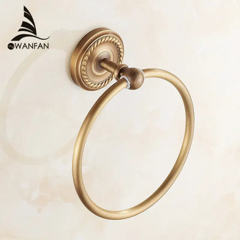 Antique brass rope textured towel ring bathroom wall rack