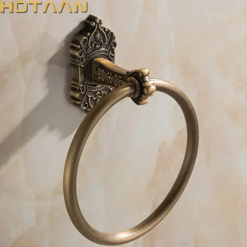 Antique brass scrollwork towel ring bathroom decorative holder