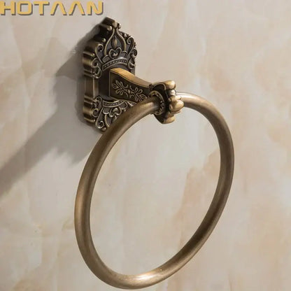 Antique brass scrollwork towel ring bathroom decorative holder
