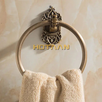 Antique brass scrollwork towel ring bathroom decorative holder